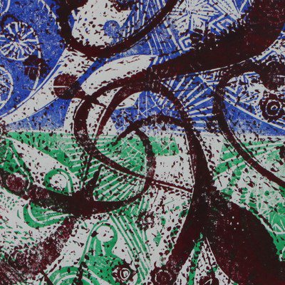 Schlangen im Quadrat, 90x90 cm, Linolschnitt