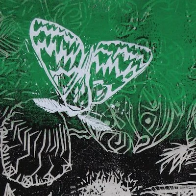 Falter auf Samen, 60x30 cm, Linolschnitt